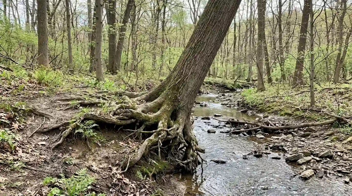 Tree leaning over a small stream near Pennypack Park in Bustleton