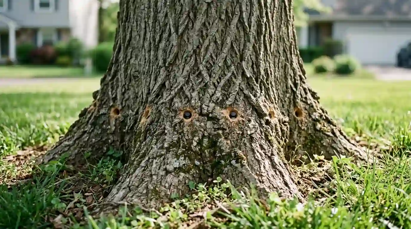 Injection points drilled around the base of a healthy ash