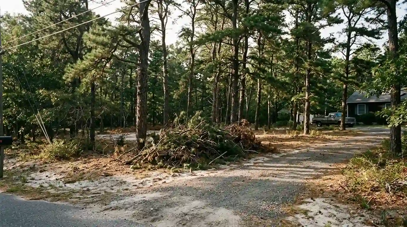 Pitch pines over sandy ground on a partly cleared Burlington County lot
